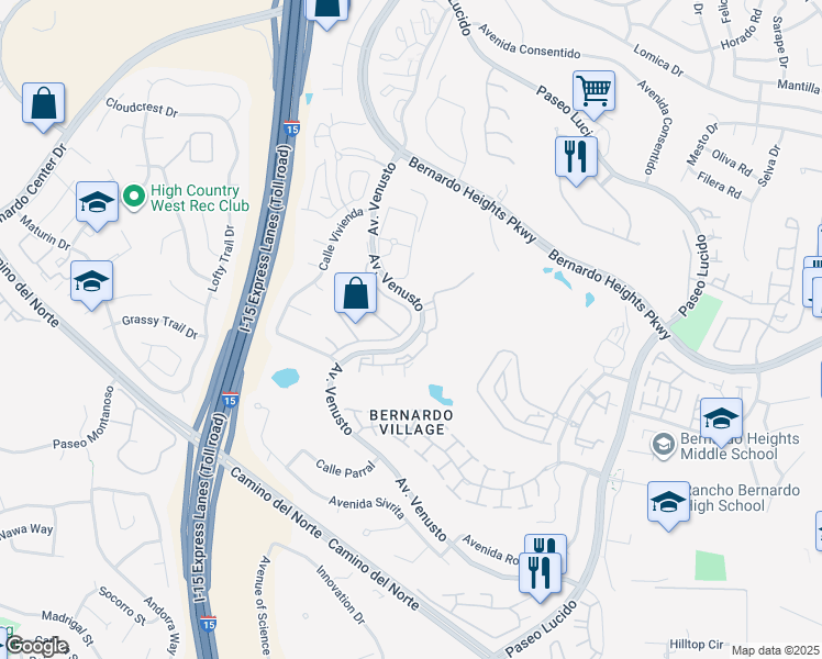 map of restaurants, bars, coffee shops, grocery stores, and more near 11953 Caminito Ryone in San Diego