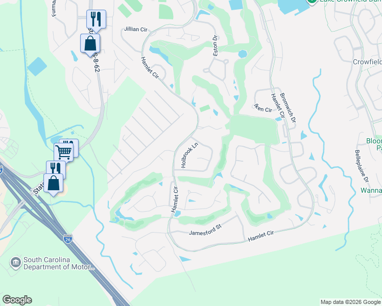map of restaurants, bars, coffee shops, grocery stores, and more near 108 Holbrook Lane in Goose Creek