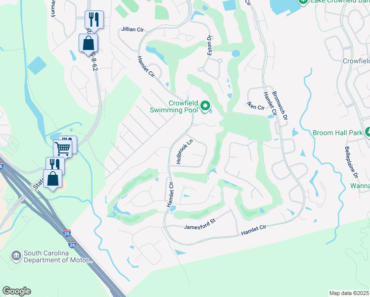 map of restaurants, bars, coffee shops, grocery stores, and more near 110 Holbrook Lane in Goose Creek