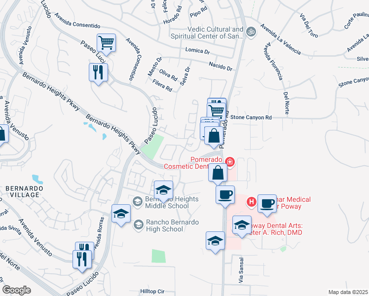 map of restaurants, bars, coffee shops, grocery stores, and more near 18826 Caminito La Torre in San Diego