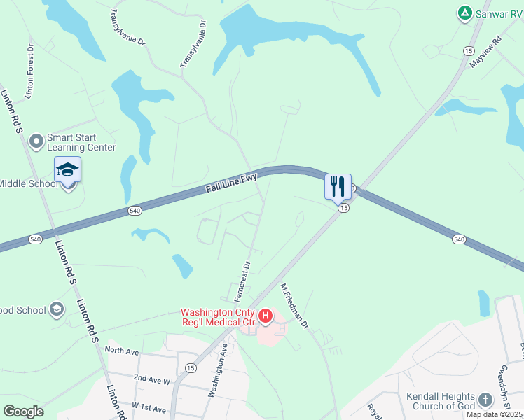 map of restaurants, bars, coffee shops, grocery stores, and more near 649 Fern Crest Drive in Sandersville
