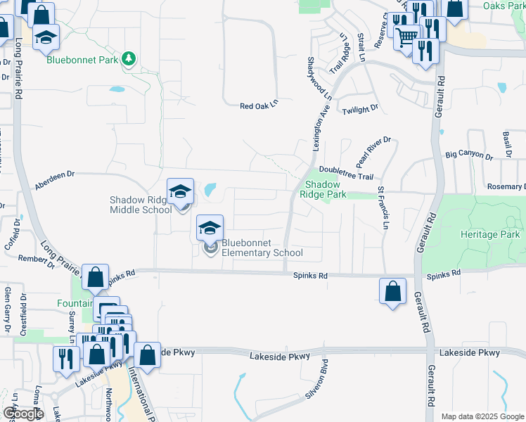map of restaurants, bars, coffee shops, grocery stores, and more near 1821 Tree Line Road in Flower Mound