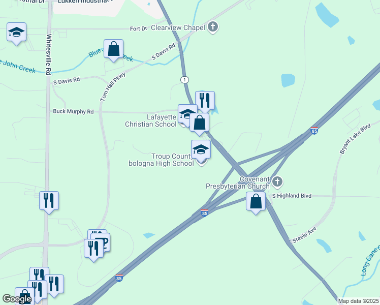map of restaurants, bars, coffee shops, grocery stores, and more near 1920 Hamilton Road in LaGrange