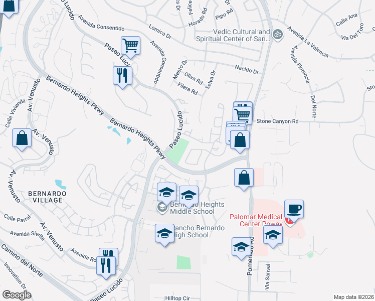 map of restaurants, bars, coffee shops, grocery stores, and more near 15635 Caminito La Torre in San Diego