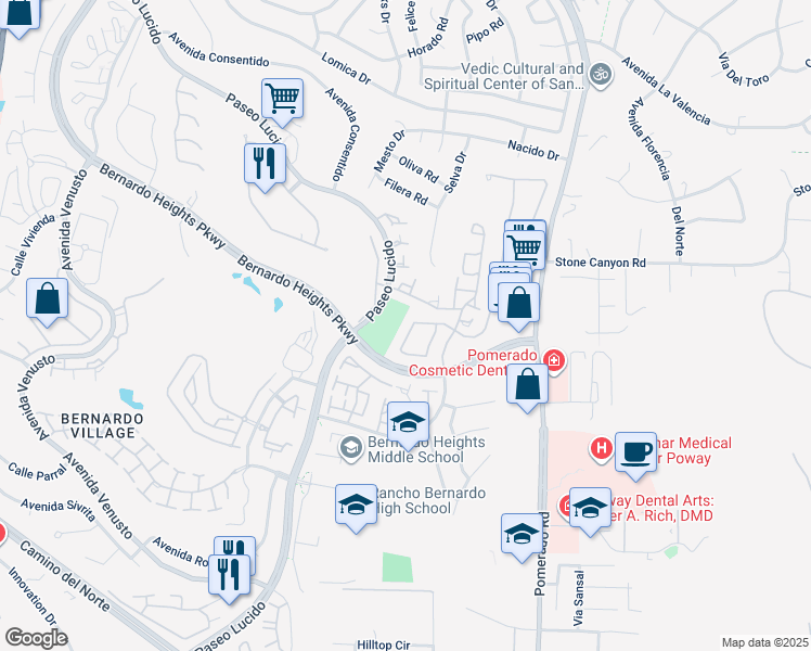 map of restaurants, bars, coffee shops, grocery stores, and more near 15662 Caminito La Torre in San Diego