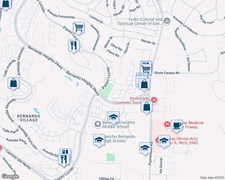 map of restaurants, bars, coffee shops, grocery stores, and more near 15662 Caminito La Torre in San Diego