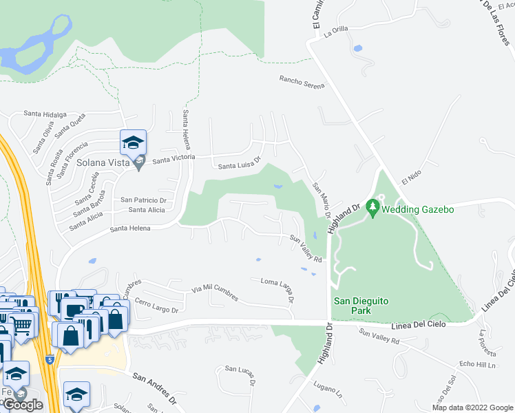 map of restaurants, bars, coffee shops, grocery stores, and more near 1355 Camino Teresa in Solana Beach