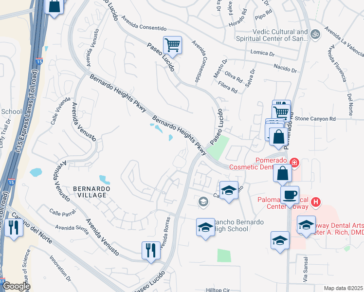 map of restaurants, bars, coffee shops, grocery stores, and more near 12260 Corte Sabio in San Diego