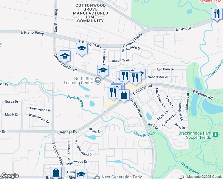 map of restaurants, bars, coffee shops, grocery stores, and more near 4003 Kyndra Circle in Richardson