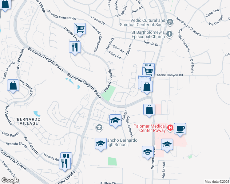 map of restaurants, bars, coffee shops, grocery stores, and more near 15635 Caminito La Torre in San Diego
