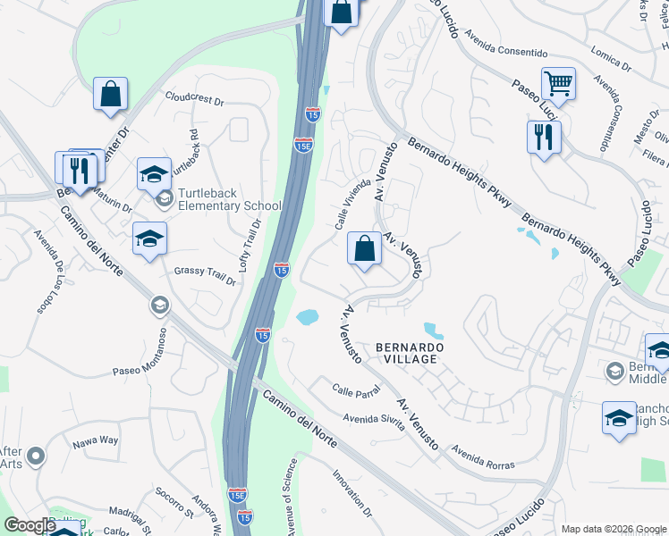 map of restaurants, bars, coffee shops, grocery stores, and more near 11633 Calle Paracho in San Diego