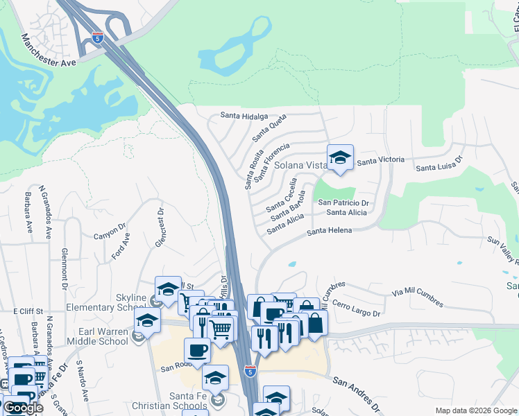 map of restaurants, bars, coffee shops, grocery stores, and more near 404 Santa Dominga in Solana Beach