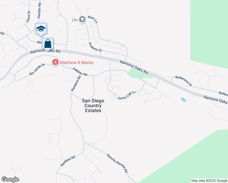 map of restaurants, bars, coffee shops, grocery stores, and more near 15719 Davis Cup Lane in Ramona