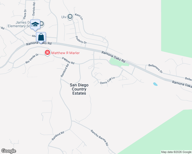 map of restaurants, bars, coffee shops, grocery stores, and more near 15736 Davis Cup Lane in San Diego Country Estates