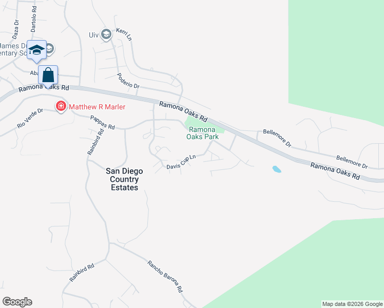map of restaurants, bars, coffee shops, grocery stores, and more near 15719 Davis Cup Lane in Ramona