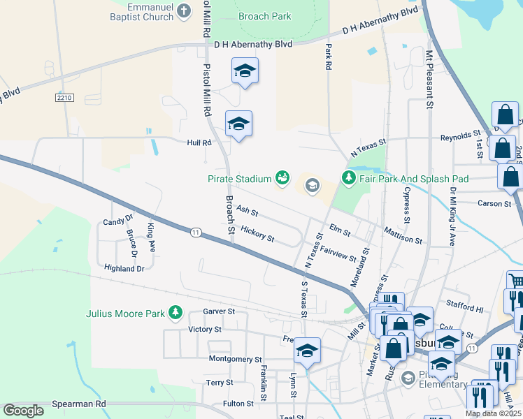 map of restaurants, bars, coffee shops, grocery stores, and more near 512 Elm Street in Pittsburg