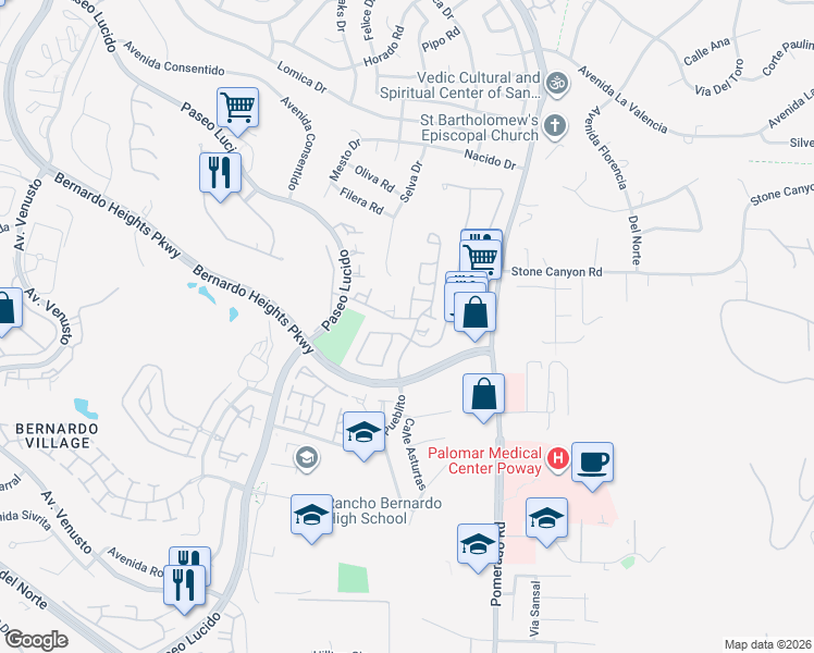 map of restaurants, bars, coffee shops, grocery stores, and more near 15788 Caminito La Torre in San Diego