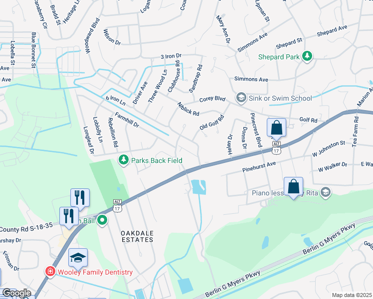 map of restaurants, bars, coffee shops, grocery stores, and more near 304 Corey Boulevard in Summerville