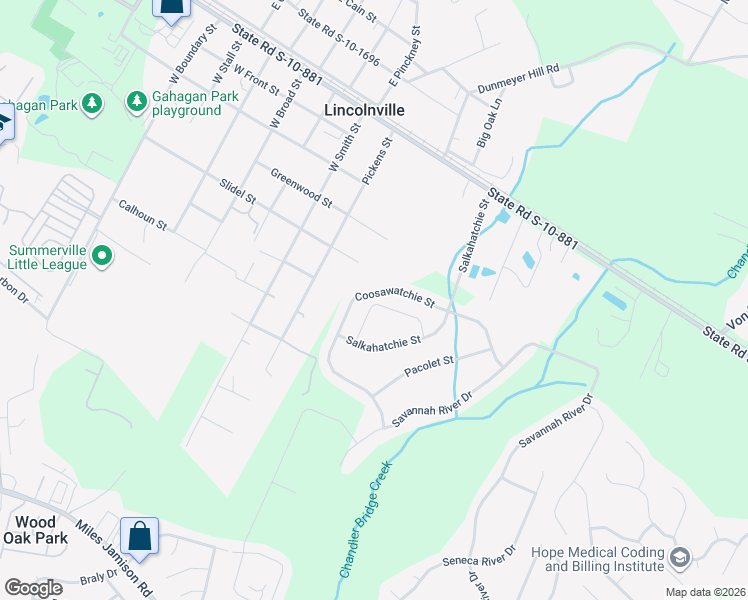 map of restaurants, bars, coffee shops, grocery stores, and more near 249 Coosawatchie Street in Summerville