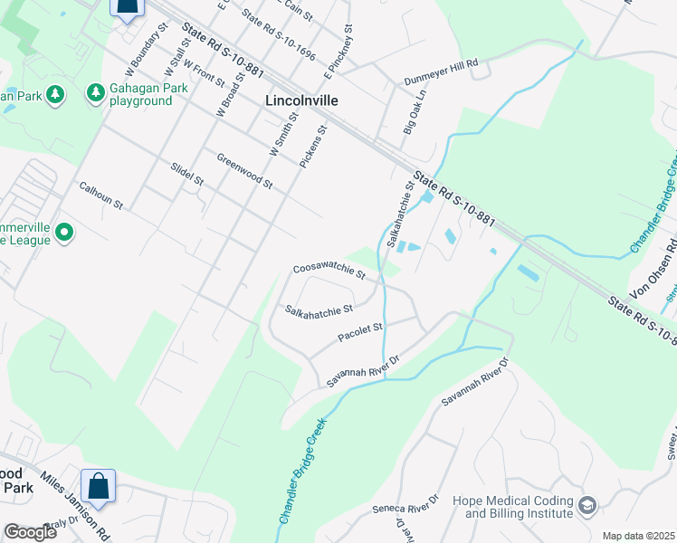 map of restaurants, bars, coffee shops, grocery stores, and more near 254 Coosawatchie Street in Summerville