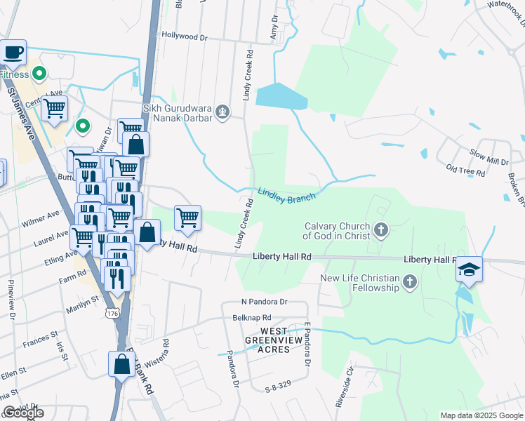 map of restaurants, bars, coffee shops, grocery stores, and more near 239 Liberty Hall Road in Goose Creek