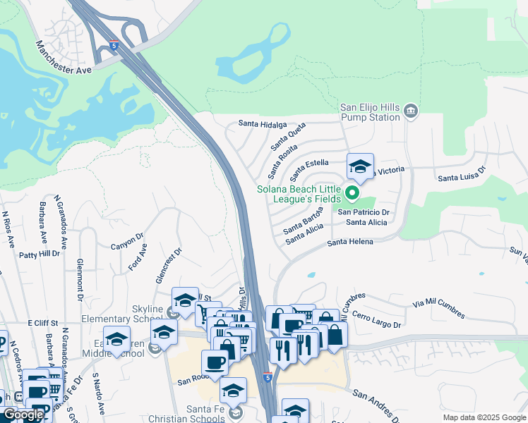 map of restaurants, bars, coffee shops, grocery stores, and more near 757 Santa Rosita in Solana Beach