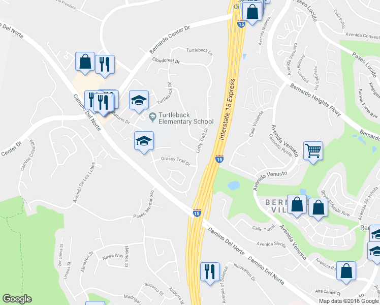 map of restaurants, bars, coffee shops, grocery stores, and more near 11483 Windy Summit Place in San Diego