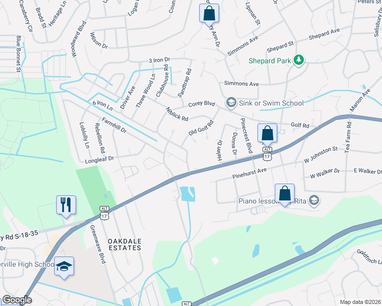 map of restaurants, bars, coffee shops, grocery stores, and more near 710 Old Golf Road in Summerville