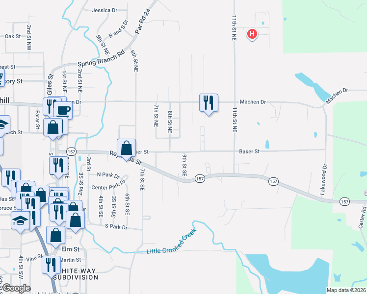 map of restaurants, bars, coffee shops, grocery stores, and more near 108 Hortman Drive in Springhill