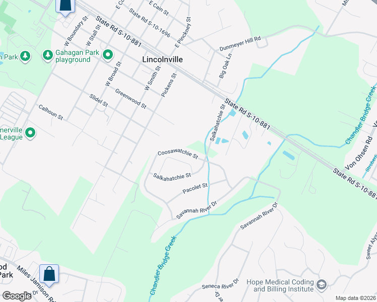 map of restaurants, bars, coffee shops, grocery stores, and more near 255 Coosawatchie Street in Lincolnville