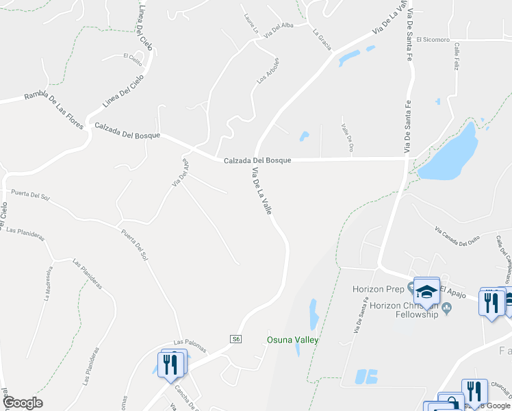 map of restaurants, bars, coffee shops, grocery stores, and more near 16039 Via Del Alba in Rancho Santa Fe