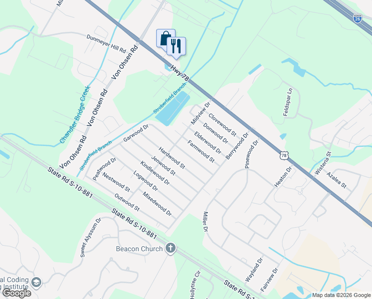 map of restaurants, bars, coffee shops, grocery stores, and more near 4460 Garwood Drive in Ladson