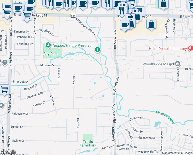 map of restaurants, bars, coffee shops, grocery stores, and more near 422 Kinney Drive in Plano