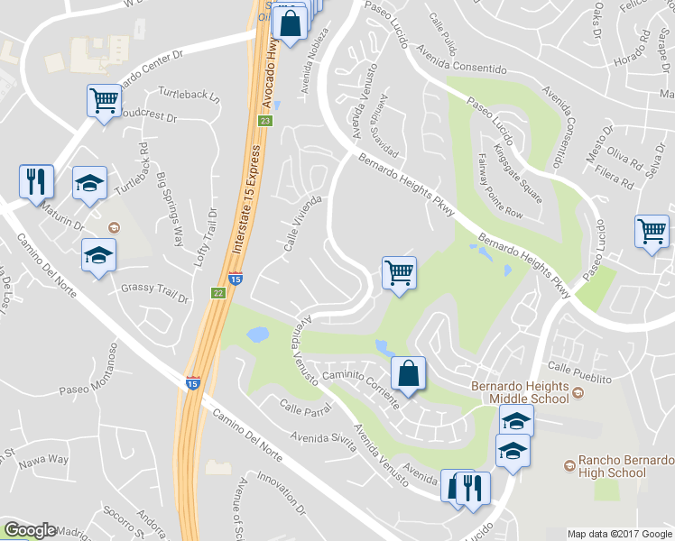 map of restaurants, bars, coffee shops, grocery stores, and more near 12039 Caminito Ryone in San Diego