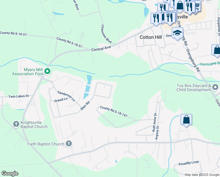 map of restaurants, bars, coffee shops, grocery stores, and more near 5141 Blair Road in Summerville