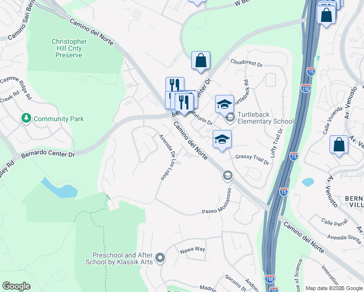 map of restaurants, bars, coffee shops, grocery stores, and more near 11275 Avenida De Los Lobos in San Diego