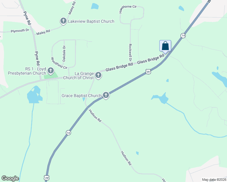 map of restaurants, bars, coffee shops, grocery stores, and more near 3658 West Point Road in LaGrange