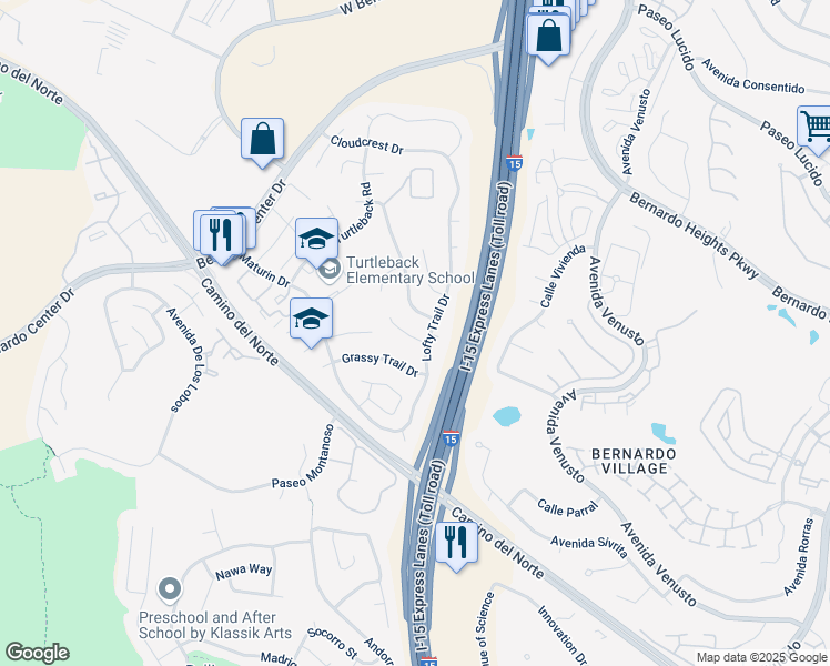 map of restaurants, bars, coffee shops, grocery stores, and more near 11478 Windy Summit Place in San Diego