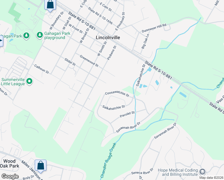 map of restaurants, bars, coffee shops, grocery stores, and more near 249 Coosawatchie Street in Summerville