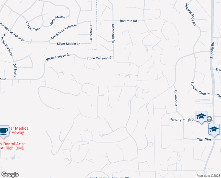 map of restaurants, bars, coffee shops, grocery stores, and more near 15943 Ranch Hollow Road in Poway