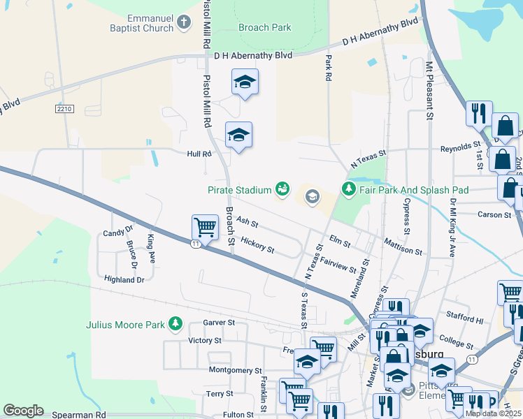 map of restaurants, bars, coffee shops, grocery stores, and more near 512 Elm Street in Pittsburg