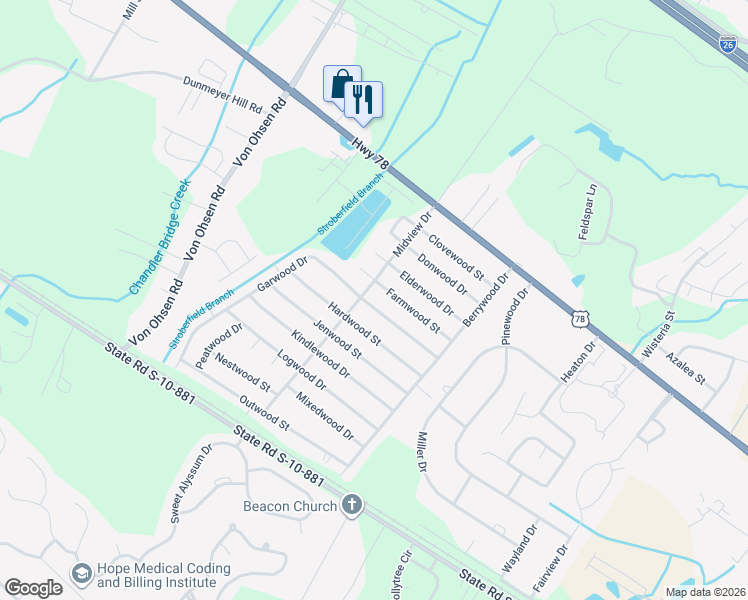 map of restaurants, bars, coffee shops, grocery stores, and more near 4460 Garwood Drive in Ladson