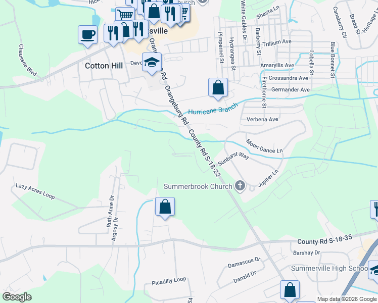 map of restaurants, bars, coffee shops, grocery stores, and more near 751 Orangeburg Road in Summerville