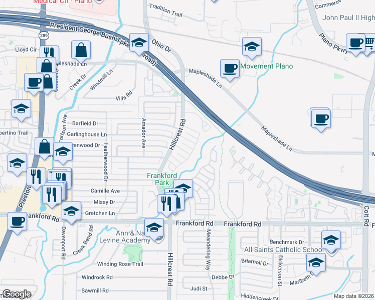 map of restaurants, bars, coffee shops, grocery stores, and more near 6920 Glenbrook Lane in Dallas