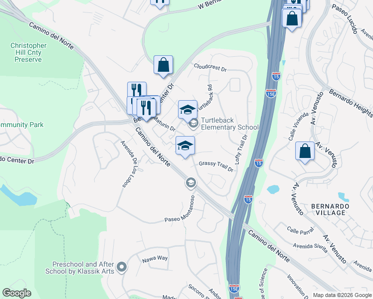 map of restaurants, bars, coffee shops, grocery stores, and more near 11289 Silver Buckle Way in San Diego