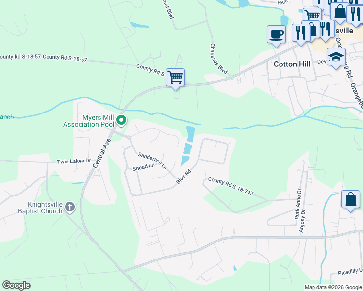 map of restaurants, bars, coffee shops, grocery stores, and more near 8037 Mckayla Road in Summerville