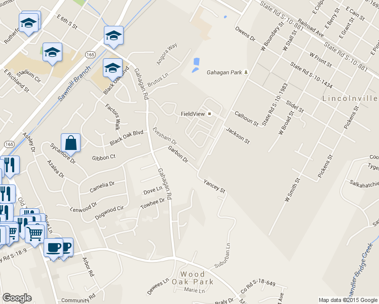 map of restaurants, bars, coffee shops, grocery stores, and more near 223 Evesham Drive in Summerville
