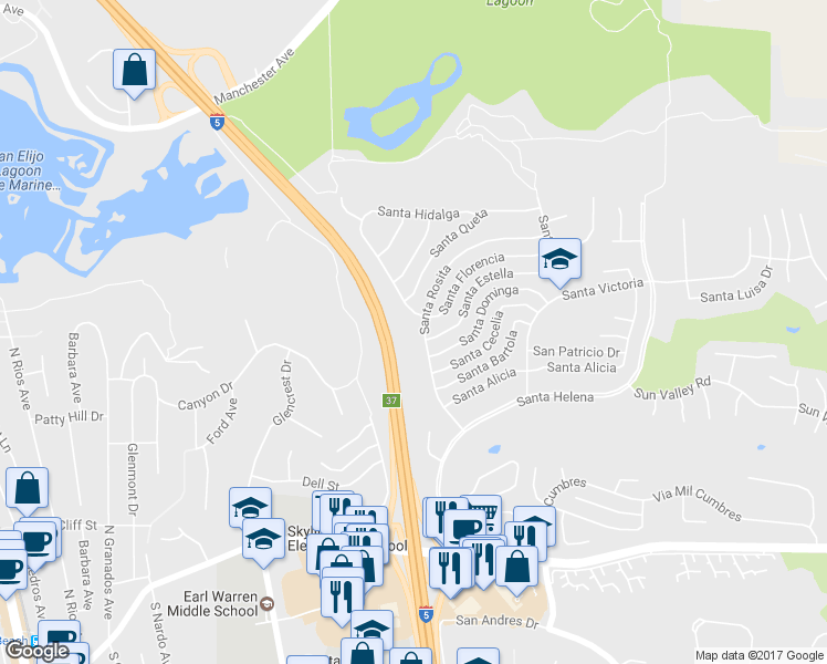 map of restaurants, bars, coffee shops, grocery stores, and more near 745 Santa Rosita in Solana Beach