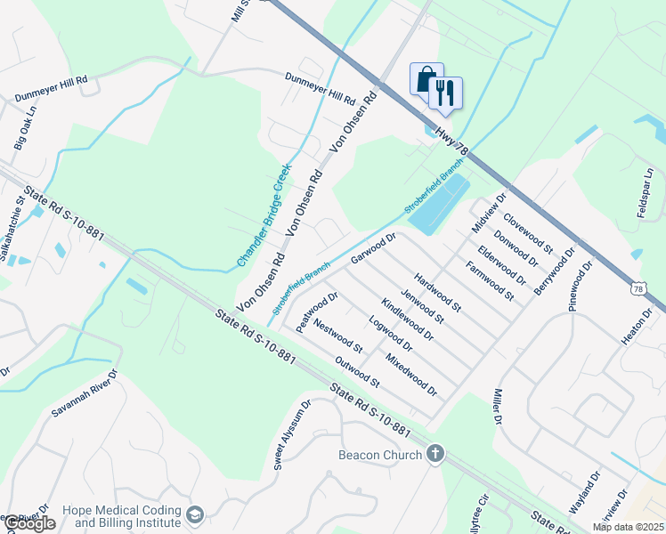 map of restaurants, bars, coffee shops, grocery stores, and more near 4556 Garwood Drive in Ladson