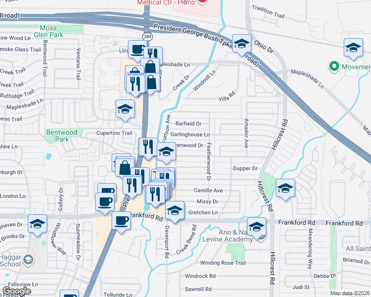 map of restaurants, bars, coffee shops, grocery stores, and more near 6432 Wrenwood Drive in Dallas